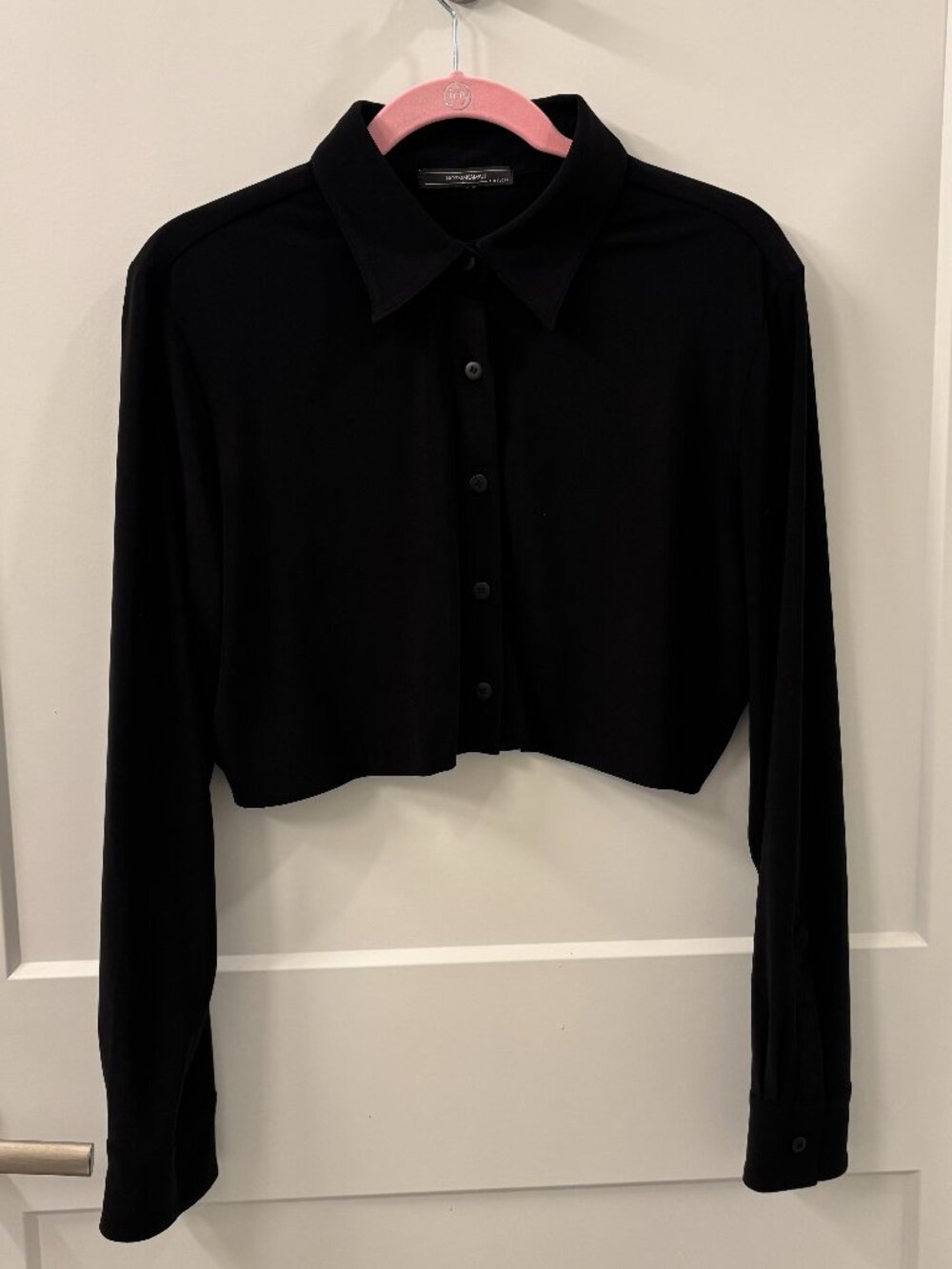 Norma Kamali Timeless Cropped Boxy Black Button Down Shirt Size Medium